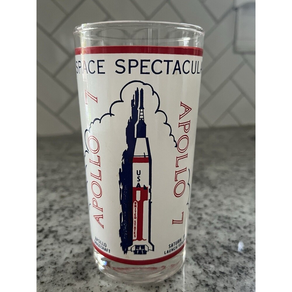 Vintage Apollo 7 Space Spectacular 1968 Saturn IB NASA Drinking Glass 5”